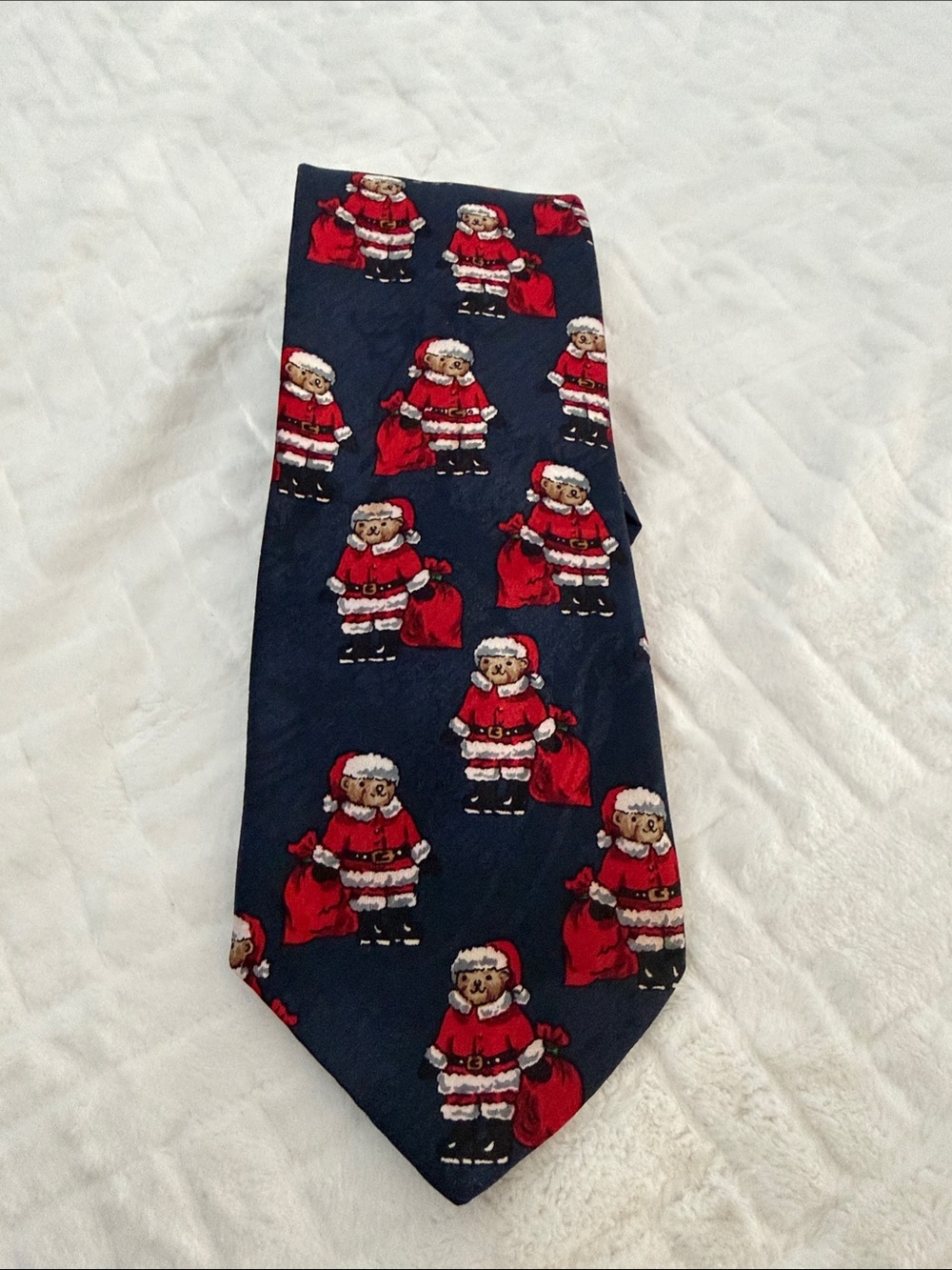 Mens Holiday Santa Tie - Navy and Red Bear Santa
